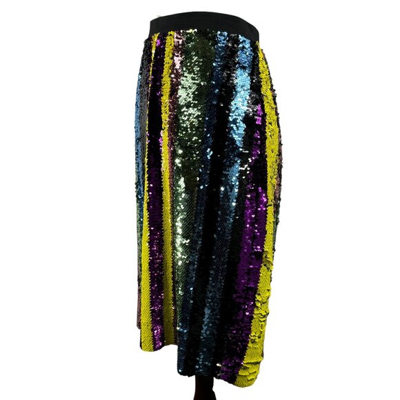 Love this! Davi & Dani Multi-Color Mulit-Strip Sequin A-Line Stretch Ski… - Picture 2 of 8